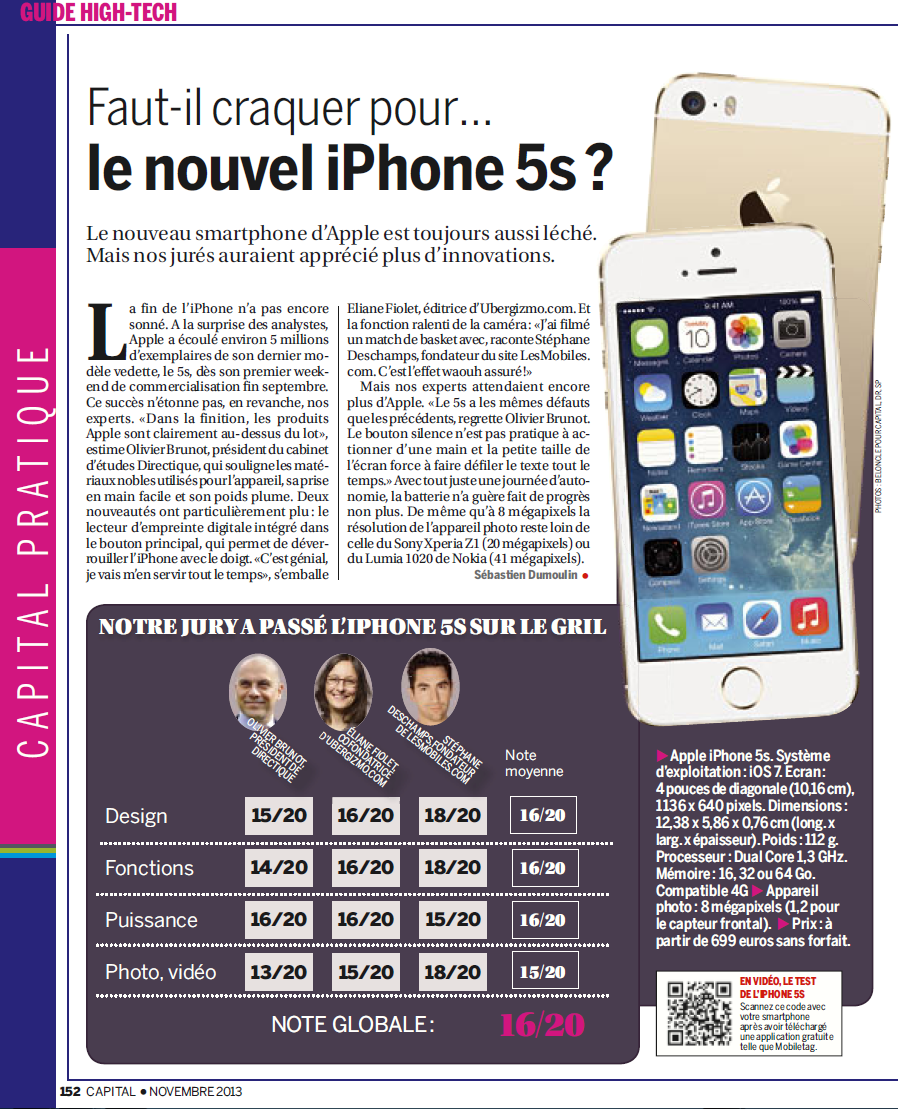 Capital novembre 2013 – faut-il craquer pour… le nouvel iPhone 5s ?