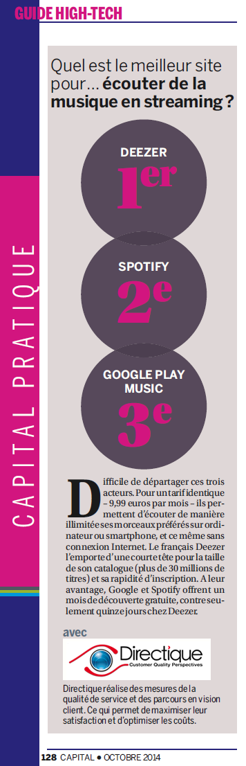 Capital Octobre 2014 - Quel est le meilleur site pour… écouter de la musique en streaming ?