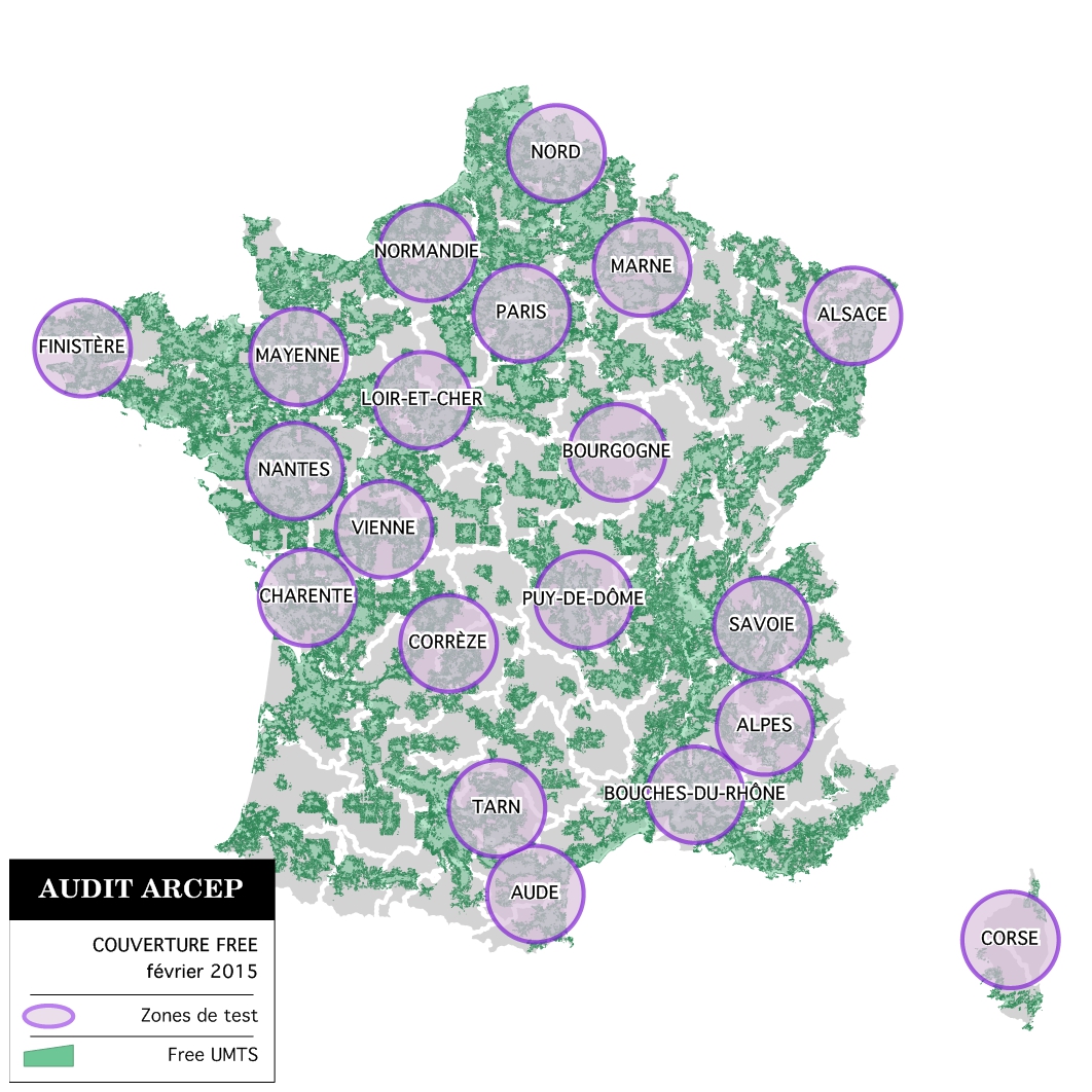 Carte Périmètre ARCEP couverture FREE Février 2015